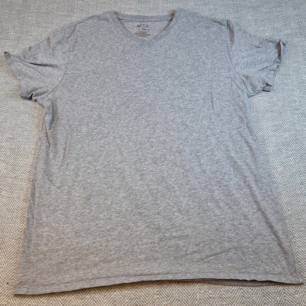 Apt 9 Premier Flex Mens V-Neck Short Sleeve Tee Shirt Heather Gray L